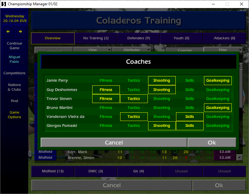 The Coaches screen in training