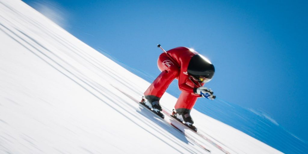 A Speed skiier on the snow