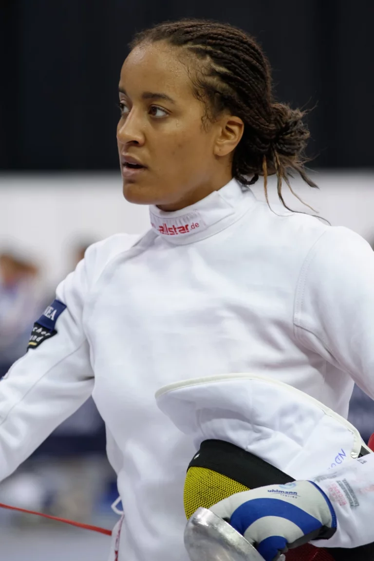 Germany's Alexandra Ndolo at the women's épée qualifications of the 2015 World Fencing Championships on 14 July 2015 at the Olympic Stadium in Moscow.